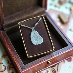 Italian Pewter Rose Pendant Necklace